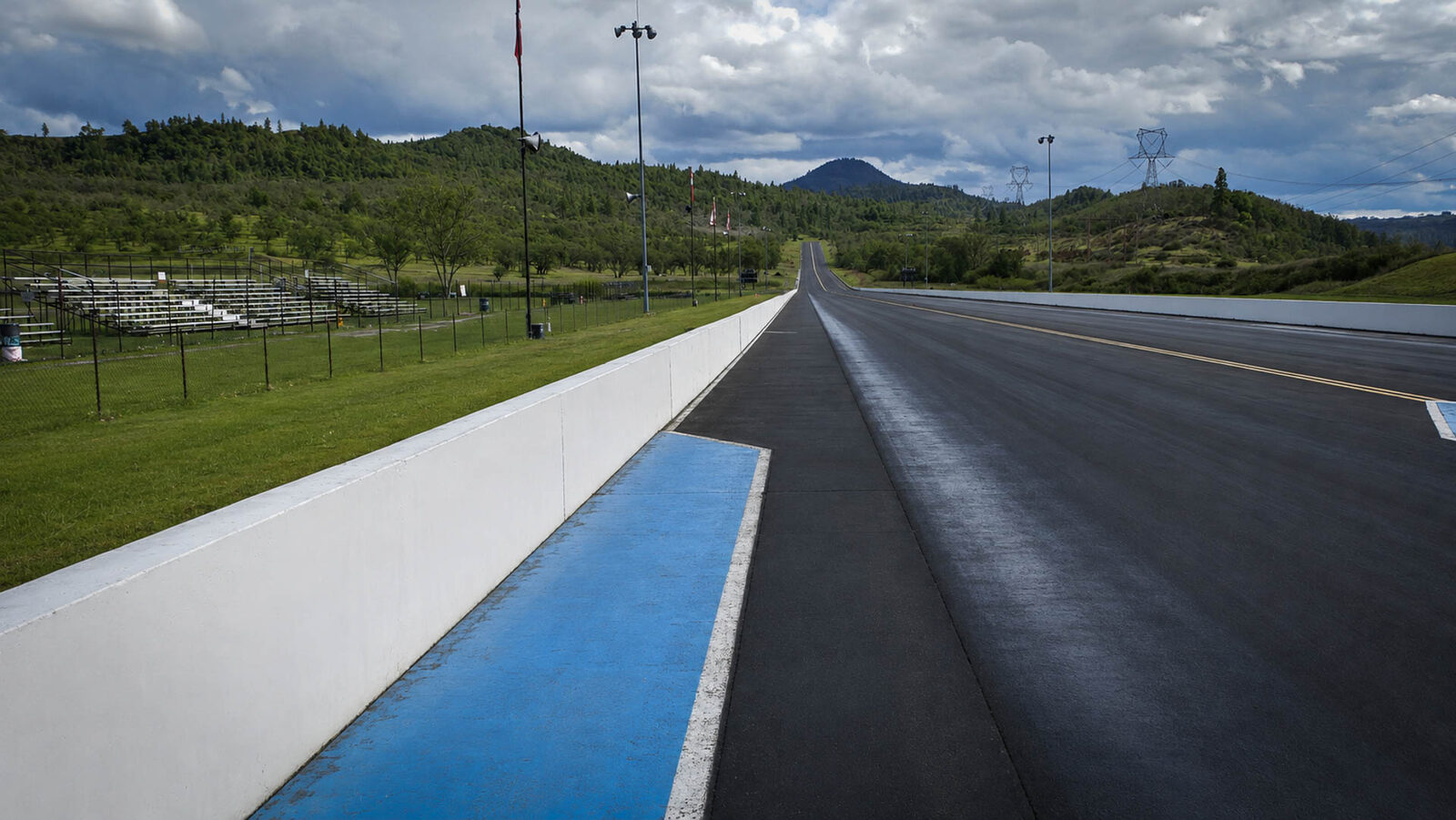 Overview of the drag strip surface and surrounding Oregon landscape